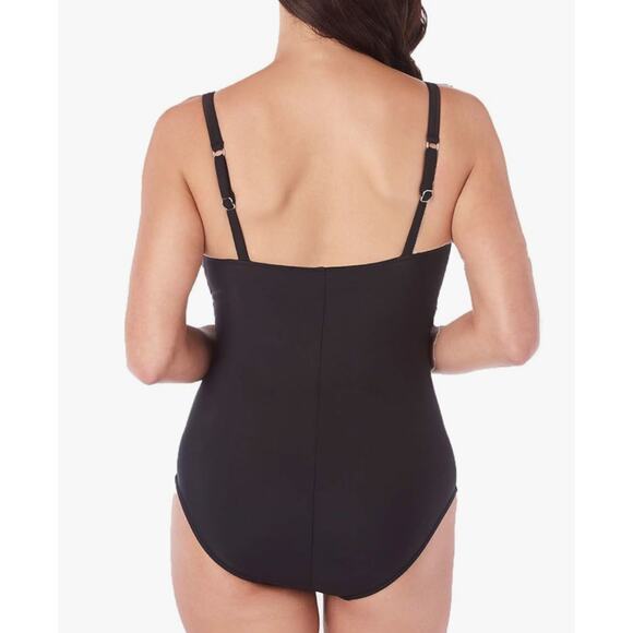 Swim Solutions V-Neck Flounce Tummy-Control One-Piece Swimsuit Black Size 12 NWT - Picture 2 of 3